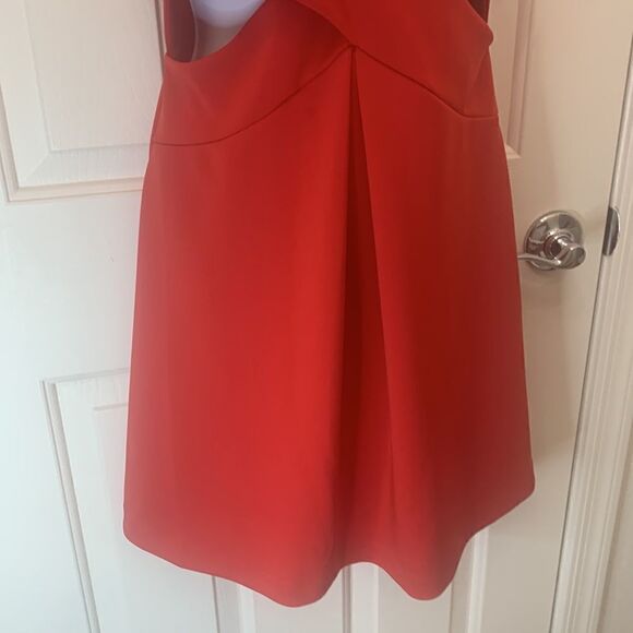 Express Size 8 Little Red Dress V Neck Side Cutouts Fit & Flare Zipper Back - Picture 6 of 11